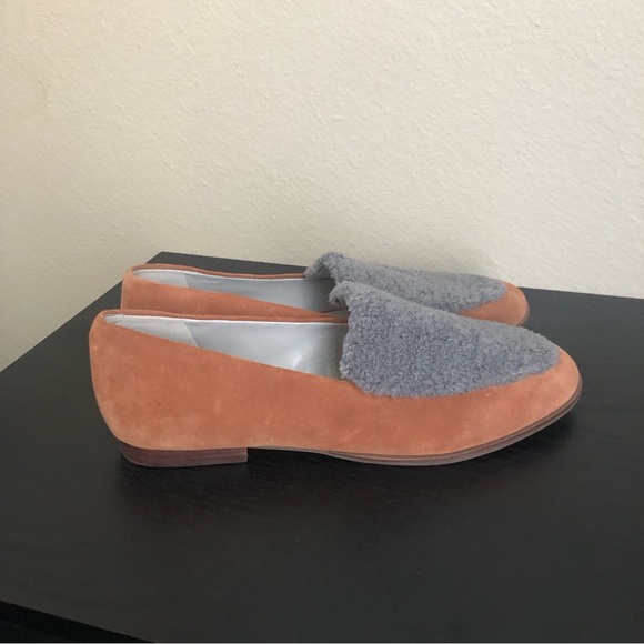 Lori Goldstein Greer Leather Suede Faux Gray Shearling Flats Loathers Size 11 - Picture 1 of 8